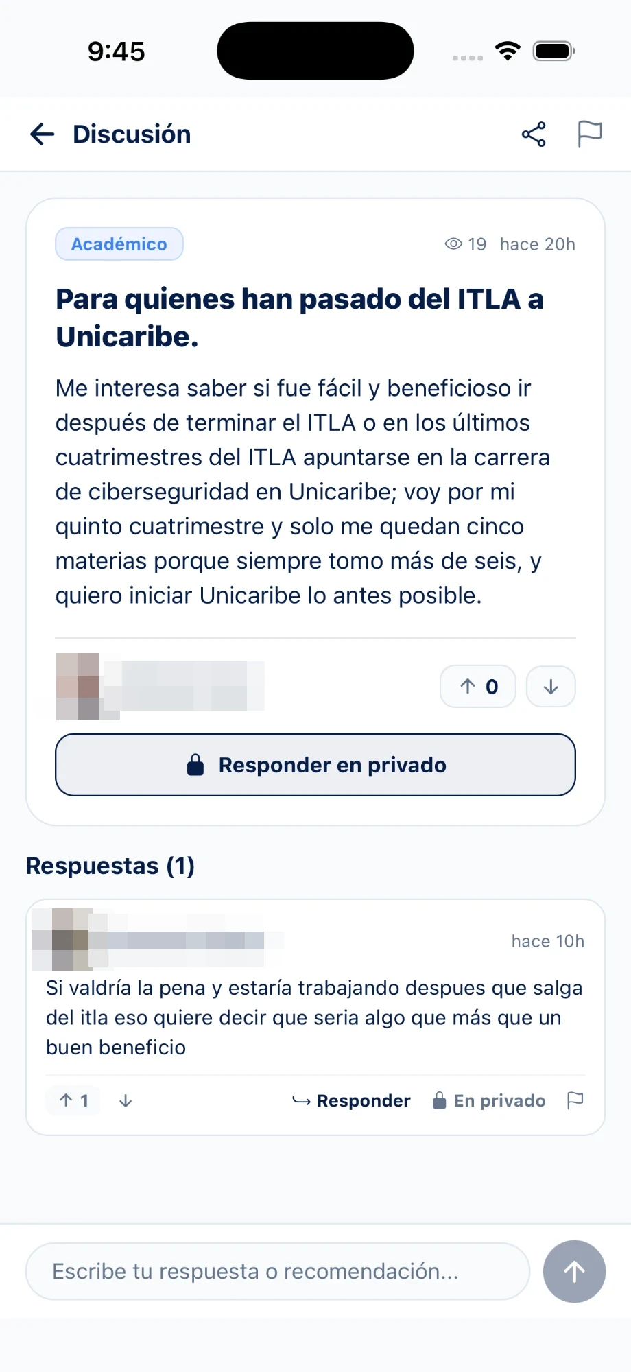 Discusión abierta en MiPensum con respuestas de otros estudiantes